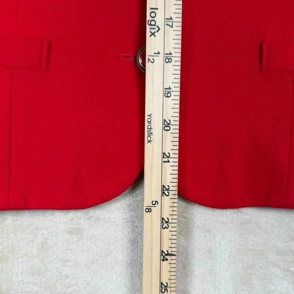 Pendleton Size 14 Red 100% Virgin Wool Collarless Button Front Blazer Jacket USA